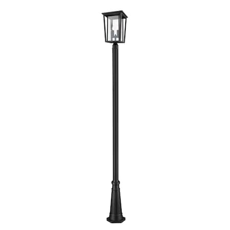 Z-Lite Seoul 2 Light Outdoor Post Mounted Fixture, Black & Clear 571PHBR-519P-BK